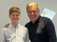 <p>Freddie with his ‘voice coach’ Aled Jones</p>