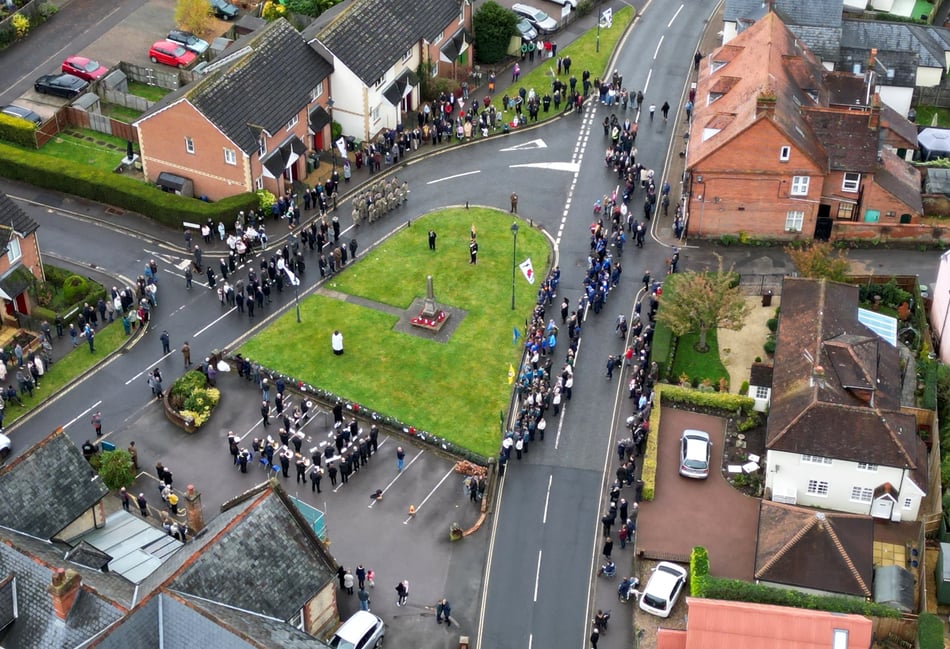 <p>A still from the drone footage taken by Daryl Edwards of the Liss service</p>