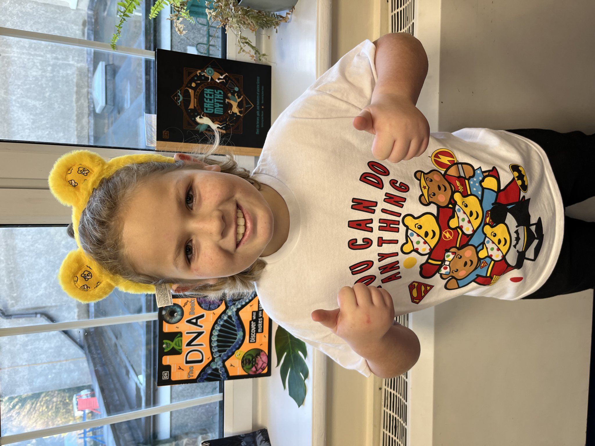 Cameron Mackie, a year five pupil at Laxey Primary School, wearing Pudsey ears and a Children in Need t-shirt