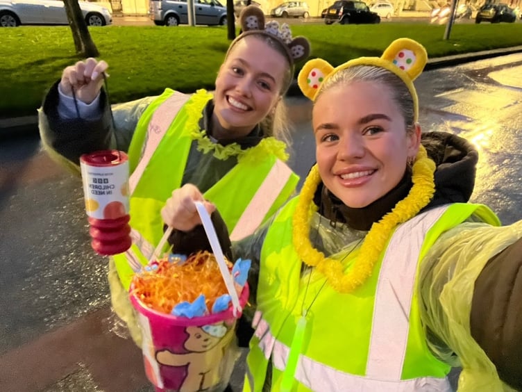 Millie Orton (right) and Ellen Shuttleworth (left) take a selfie during their fundraising walk