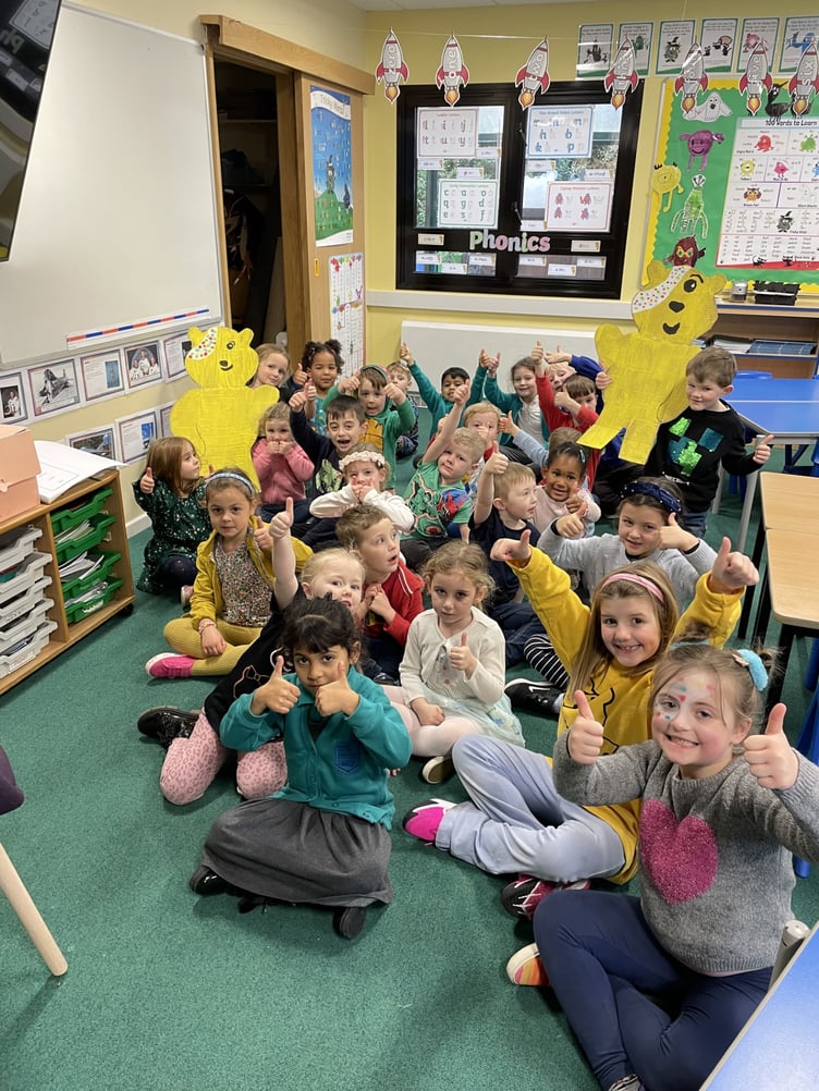A penny whistle group from Dhoon primary school perform a song for Pudsey