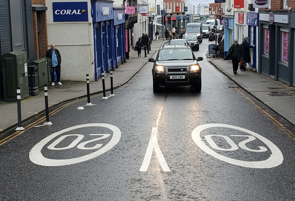 <p>Do we really need two 20mph painted signs at the top of Downing Street? Wouldn’t just one, positioned six metres lower, have sufficed?</p>