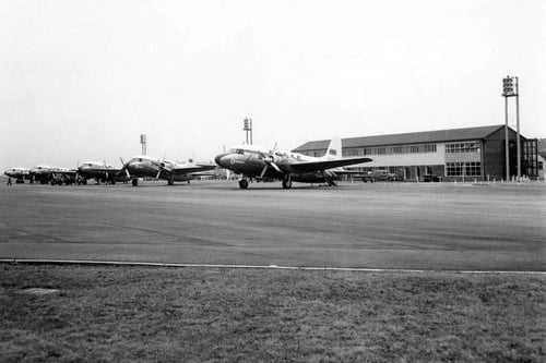 Blackbush Airport in the 1960s. See National story NNcommon; A defiant campaigner has won his battle with a former World War Two air base to protect the common land it sits on. RAF Hartfordbridge, which was home to D-Day bombers, was built on Yateley Common in Hampshire which has been common land since the 13th century. When the plot was de-requisitioned in 1960, war hero Air Vice Marshal Donald Bennett, leader of the famed "Pathfinder Force," bought it up and reopened the site as a private airfield. It has remained in private hands since but recently the current owners got its common land status revoked, giving them the right to expand the airport.