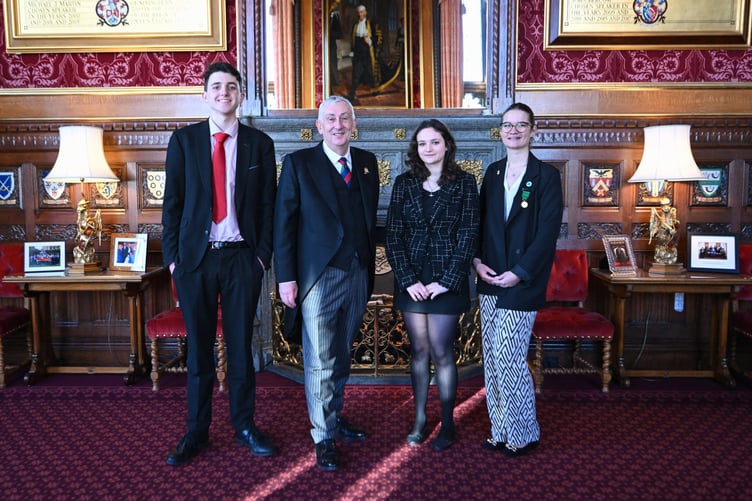 (Left to right) Daniel Riley (Jersey representative), Speaker of the House Lindsay Hoyle, Anna Ridgeway (Isle of Man representative) and Neave Chatting-Tonks (Guernsey representative)