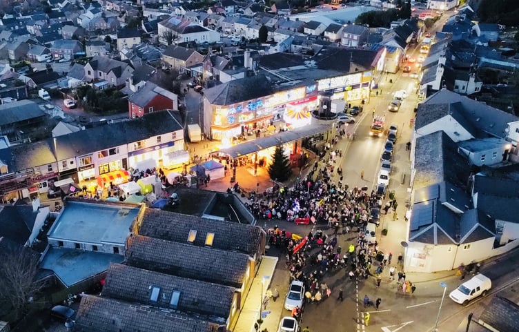 The scene as the lantern parade made its way through Cinderford captured from the town’s webcam. Photo: Cinderford Town Council.