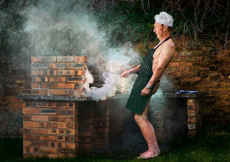 Mr August posed for this steamy barbecue shot