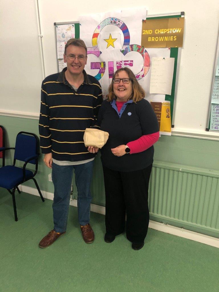 Rotary's Guy Wilson with Chepstow Brownies leader