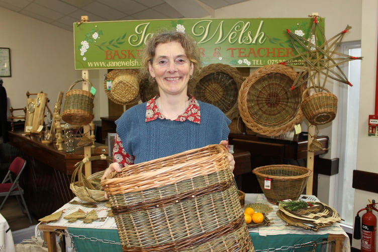 Jane Welsh, traditional basket maker, sold many items. She runs workshops in basket making, full details at: janewelsh.co.uk . AQ 0051