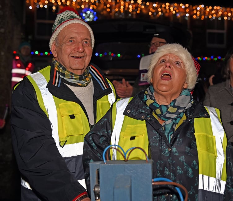 Long standing residents of St Teath David and Lorraine Jasper get the honour of switching on the Christmas Lights