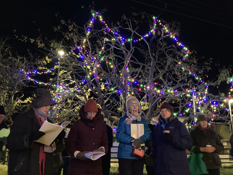 Some of the revellers who attended the switching on of Carhampton Ochard's Christmas lights.
