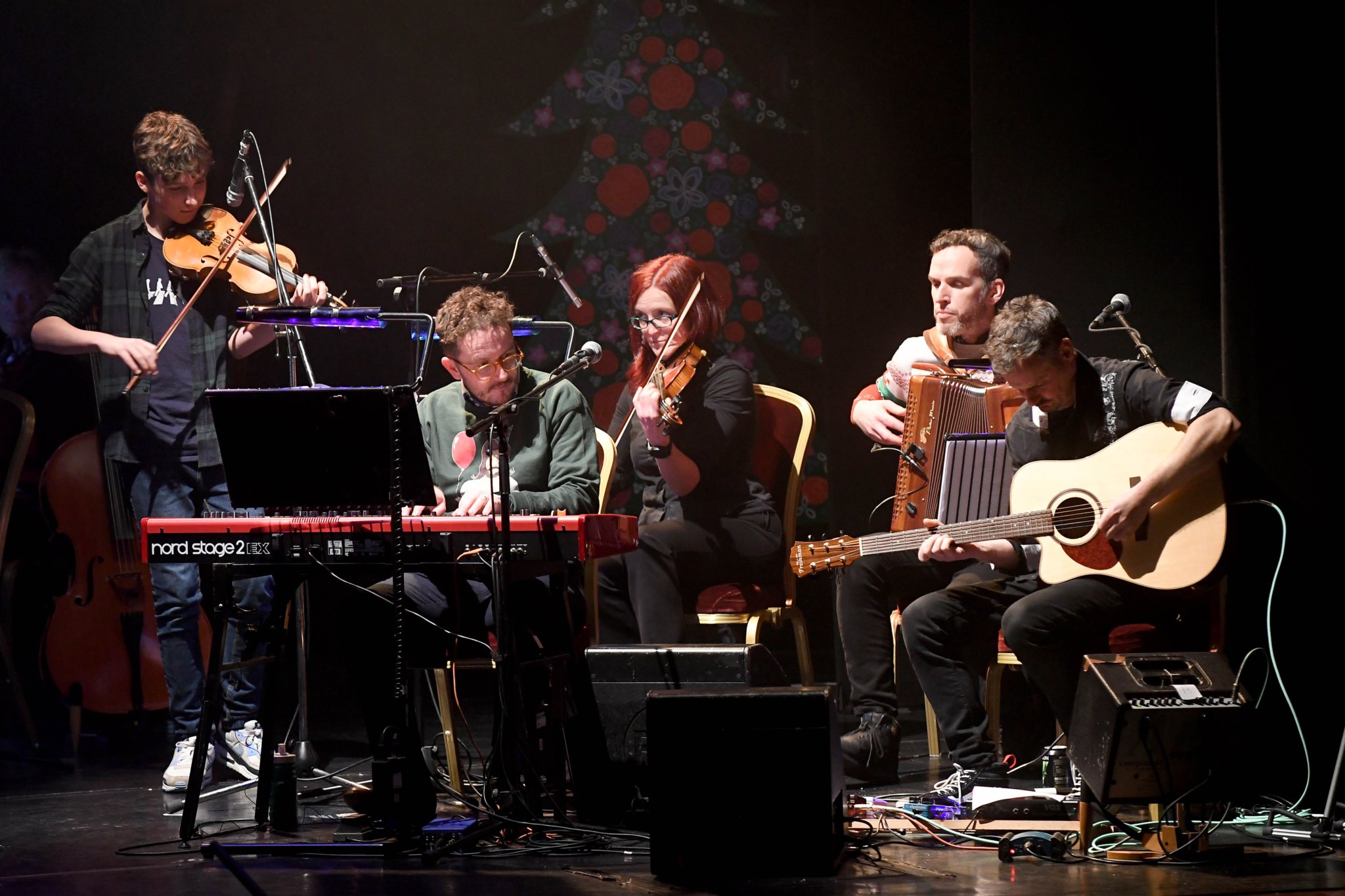 Manannan’s Winterfest at the Gaiety Theatre - house band members Frank Joughin, David Kilgallon, Katie Lawrence, Jamie Smith and Malcolm Stitt