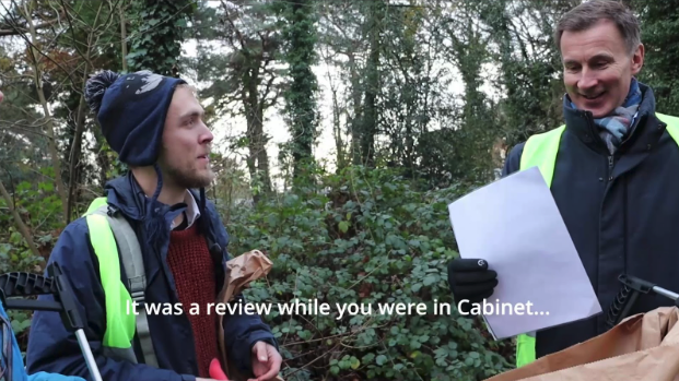 Watch the moment activists hijack Chancellor Jeremy Hunt's litter pick