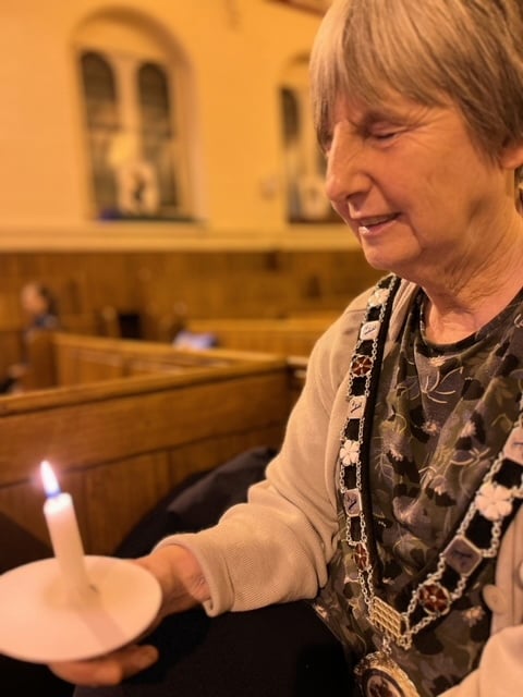 Abergavenny Mayor, Cllr Anne Wilde participates in this year's Peacelight Service