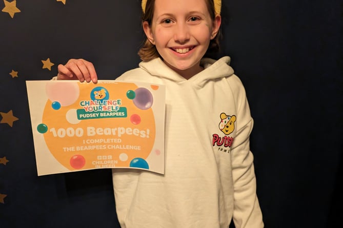 Anstey Junior School pupil Harriet has completed the Joe Wicks 1,000 'bearpees' challenge