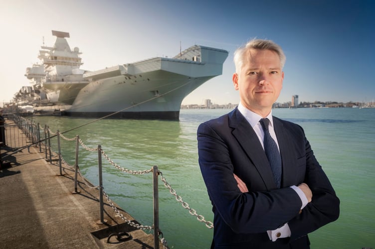 Charles Woodburn, Chief Executive Officer of BAE Systems pictured for the Sunday Times at the Royal Navy Base in Portsmouth with the new aircraft carrier HMS Prince of Wales
Picture date: Friday February 26, 2021
Photograph by Christopher Ison ©.07544044177.chris@christopherison.com.www.christopherison.com
IMPORTANT NOTE REGARDING IMAGE LICENCING FOR THIS PHOTOGRAPH: This image is supplied to the client under the terms previously agree. No sales are permitted unless expressly agreed in writing by the photographer.