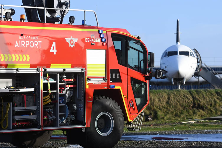 A major emergency exercise at Ronaldsway Airport - airport fire engines