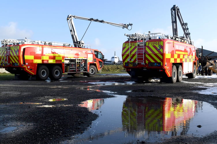 A major emergency exercise at Ronaldsway Airport - airport fire engines
