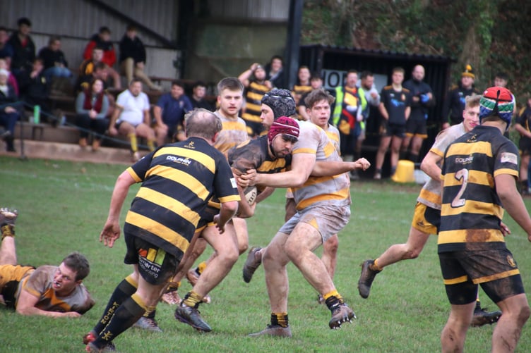During the fun Boxing Day match at Crediton Rugby Club.
