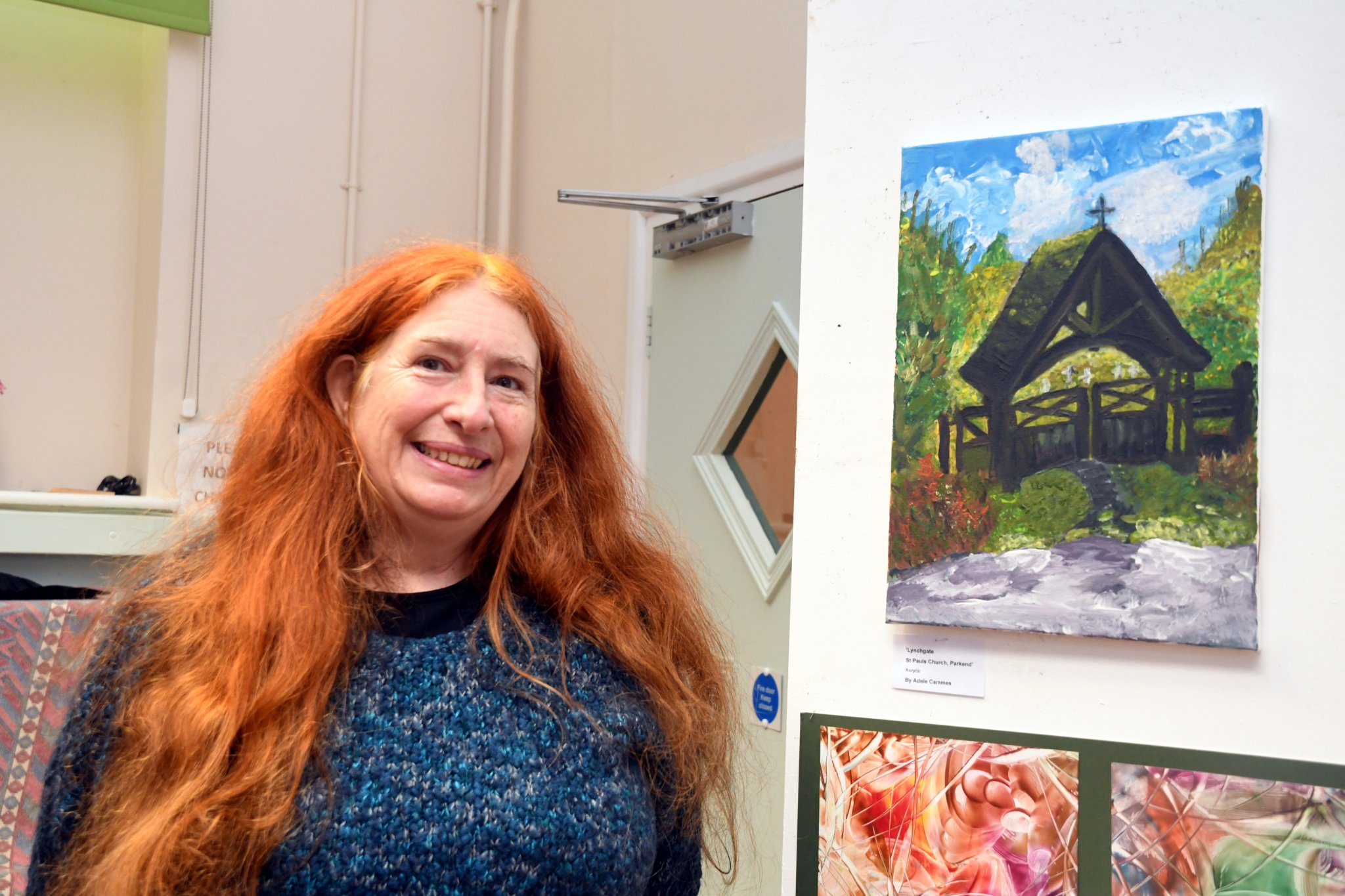 Adele Cammes with her painting of the lychgate at St Paul's Church in Parkend.