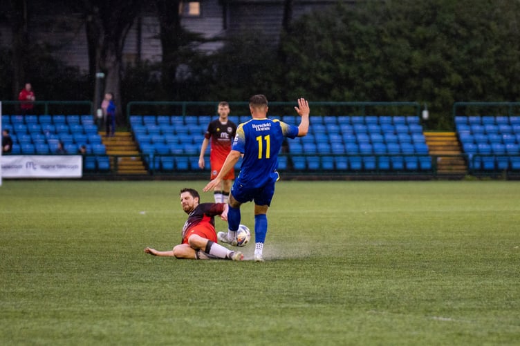 Jack McVey in action for FC Isle of Man (Photo: Gary Weightman)