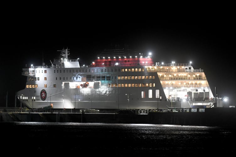 The Manxman in Douglas harbour at nightDK231208(48)