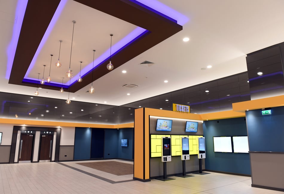 <p>The foyer at Farnham's new REEL cinema, with more seating to be added ahead of opening night on Friday, February 2</p>