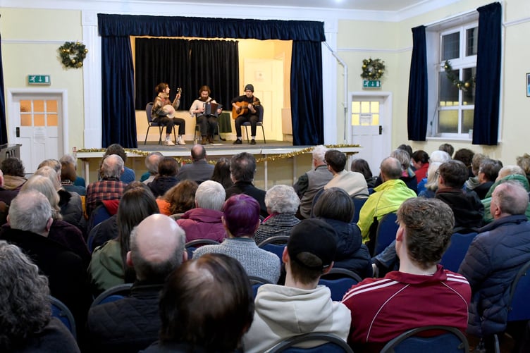 Oie'll Verree (Old Manx Christmas) at Arbory Parish Hall - musicians Amy Palmer, Owen Williams and James McNulty