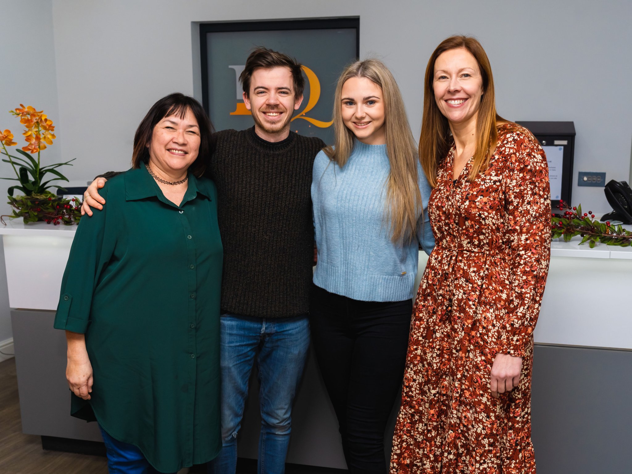 Jude Fullerton of DCU with 2023/24 bursary recipients Alex Maxwell and Millie Christian, and Donna Matthews of sponsor DQ Advocates