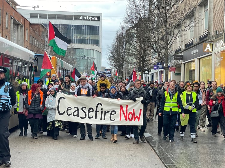 The front of the march with some of the speakers and organisers.