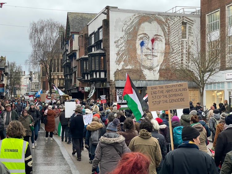 The march making its way down Exeter High Street.