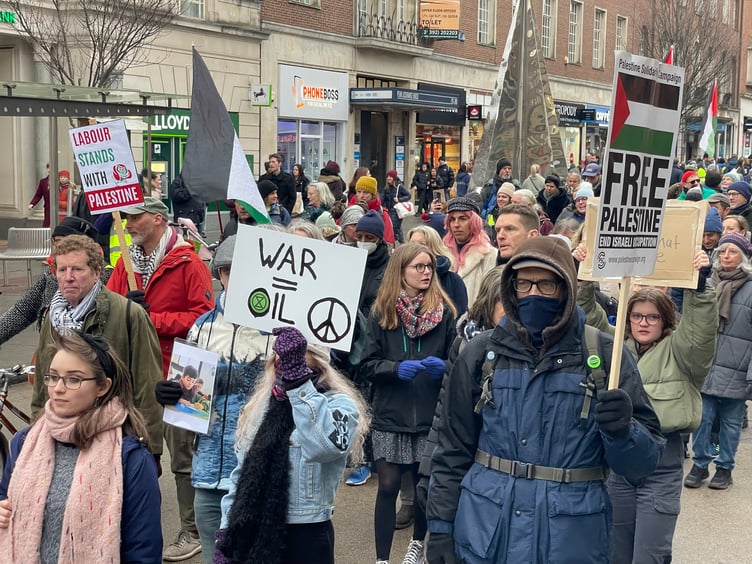 The march making its way down Exeter High Street.