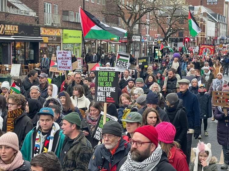 During the march in Exeter demanding for a ceasefire in Gaza.