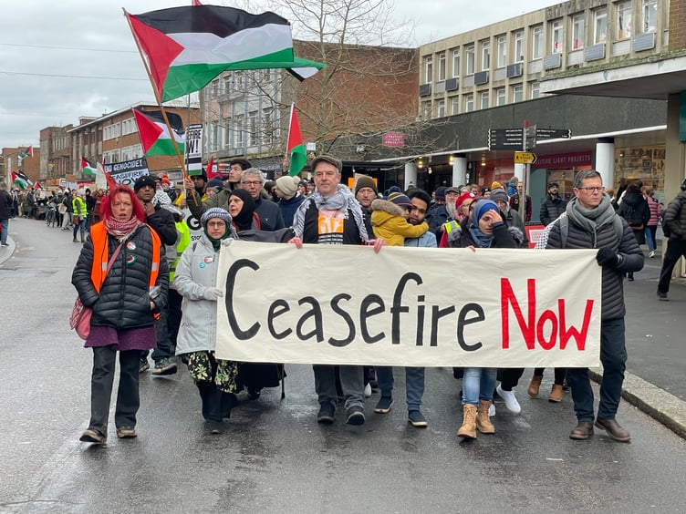 The front of the march with some of the speakers and organisers.