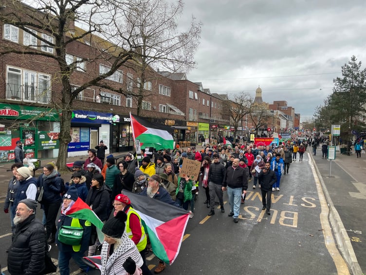 During the march in Exeter demanding for a ceasefire in Gaza.