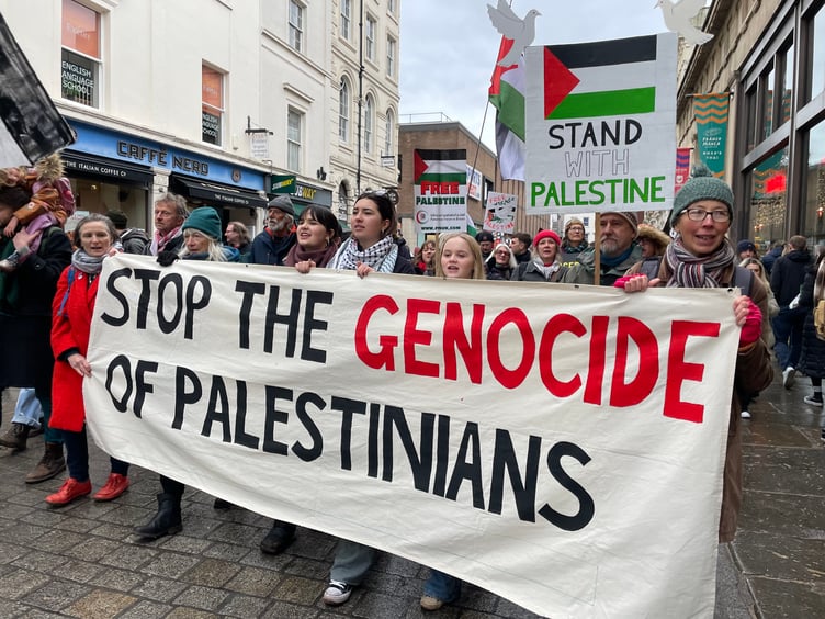 The march making its way down Exeter High Street.