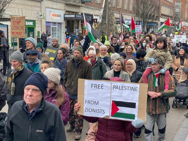 During the Devon 4 Palestine march in Exeter on January 20, which called for a ceasefire in Gaza.