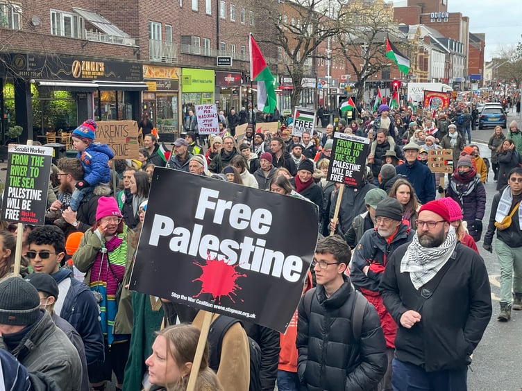 During the march in Exeter demanding for a ceasefire in Gaza.