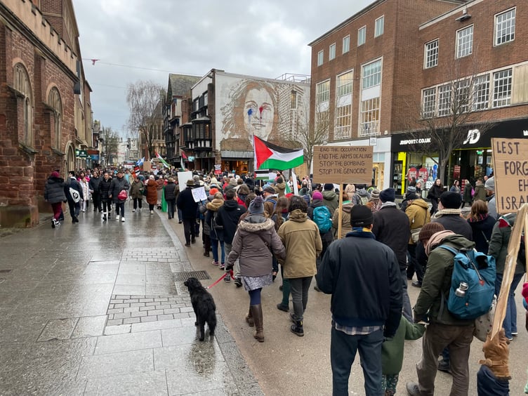 The march making its way down Exeter High Street.