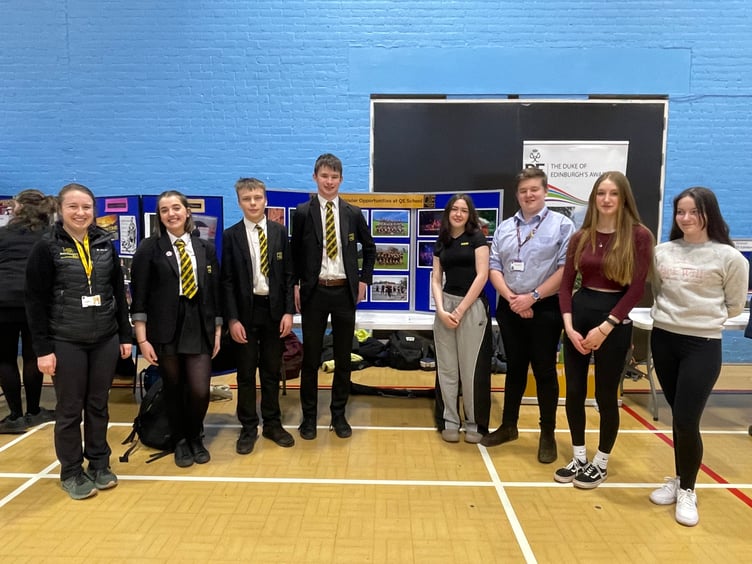 QE School Extra-Curricular Opportunities were promoted by students and left, D of E and Outdoor Education technician Alice Morgan-Nolan. AQ 4120