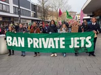 <p>Greta Thunberg joins Extinction Rebellion's march against Farnborough Airport's expansion in the Queensmead Shopping Centre</p>