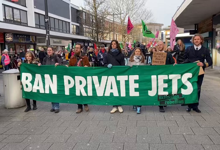 Greta Thunberg joins Extinction Rebellion's march against Farnborough Airport's expansion in the Queensmead Shopping Centre