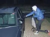 <p>Surrey Police are appealing for help tracking down the pictured e-scooter user after a spate of attempted car break-ins in north Farnham</p>