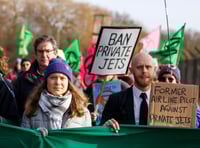 <p>Greta Thunberg joins Extinction Rebellion's 'Flying to Extinction' march and protest against private jets and airport expansion at Farnborough Airport</p>