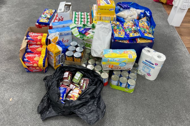 Just some of the 1,000kg of food and other necessities gathered by AMYA in Farnham