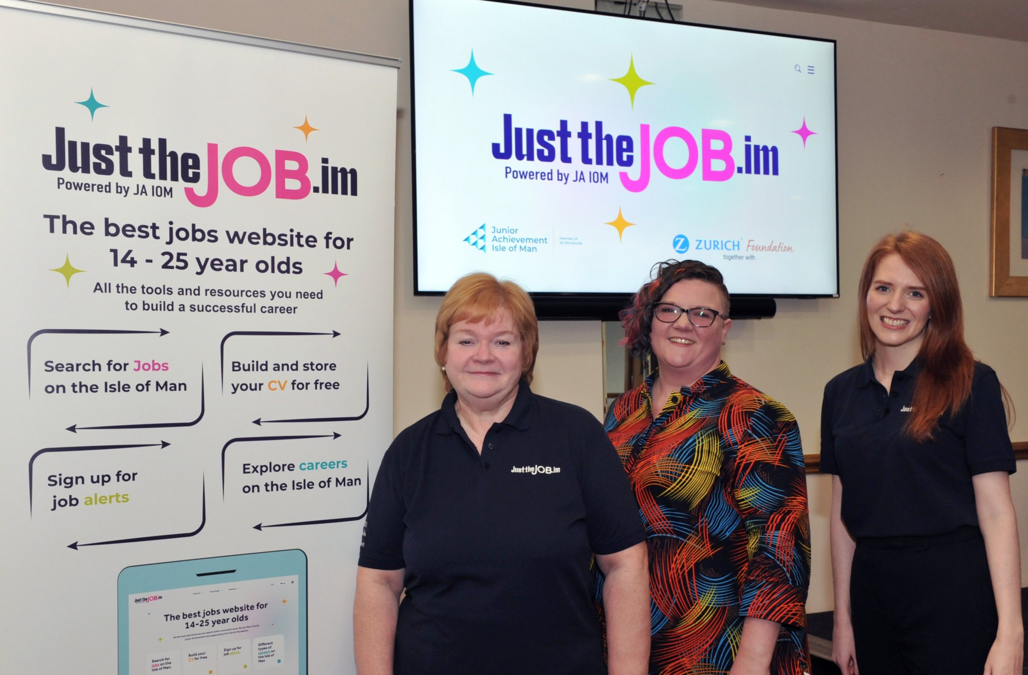 At The Palace Hotel for the Just The Job launch event are (left to right) Sue Cook, chief executive of Junior Achievement Isle of Man; Ruth Adamson, Z Zurich Foundation EMEA regional engagement manager; and Rhian O’Leary, Junior Achievement Isle of Man’s Just The Job account manager