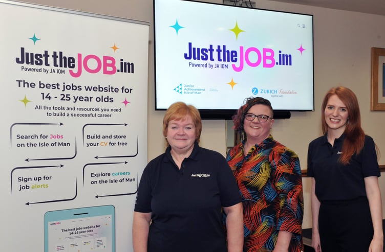 At The Palace Hotel for the Just The Job launch event are (left to right) Sue Cook, chief executive of Junior Achievement Isle of Man; Ruth Adamson, Z Zurich Foundation EMEA regional engagement manager; and Rhian O’Leary, Junior Achievement Isle of Man’s Just The Job account manager
