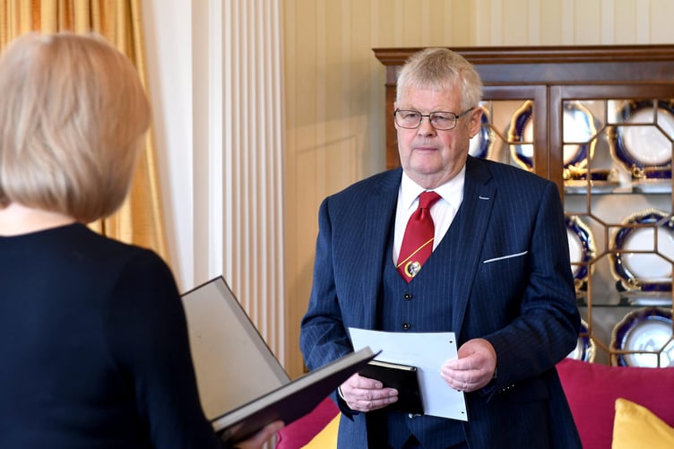 The swearing-in of Peter Quayle as Captain of the Parish of Malew at Government House -