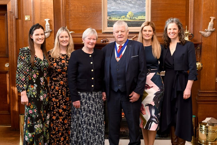 The swearing-in of Peter Quayle as Captain of the Parish of Malew at Government House - Sheila Quayle and Peter Quayle (centre) with their children - left to right: Anna Rowe, Rachel Edwards, Sheila Quayle, Peter Quayle, Eleanor Looney and Steph Jackson