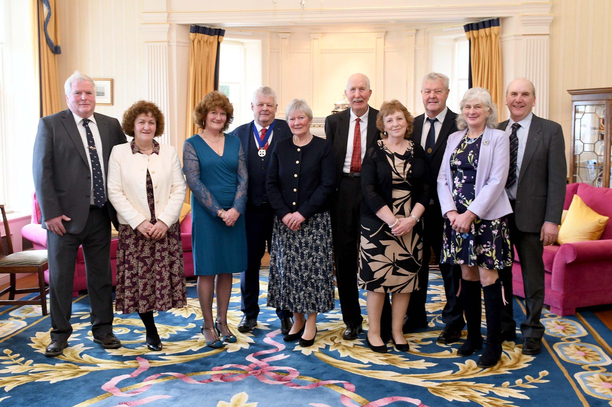 The swearing-in of Peter Quayle as Captain of the Parish of Malew at Government House - left to right: Paul Jones, Lynda Jones, Angela Southern, Peter Quayle, Sheila Quayle, Peter Trimnell, Gwen Quayle, John Quayle, Belinda Coole, Dougie Coole