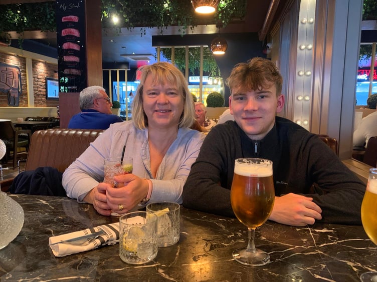 Lucas Martin with his mum Nicola after his graduation last September